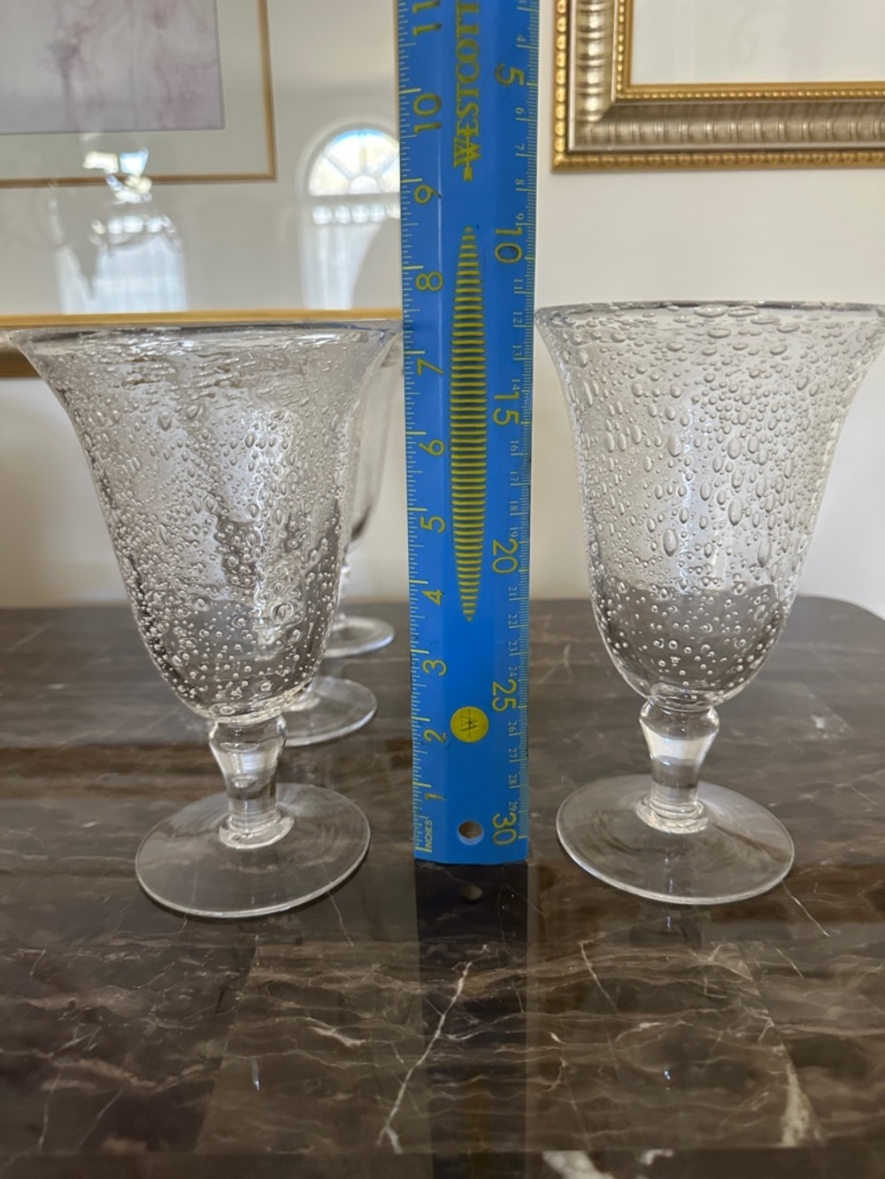 Set of 4 Bubble-Textured Clear Stemmed Goblets - Picture 2 of 2